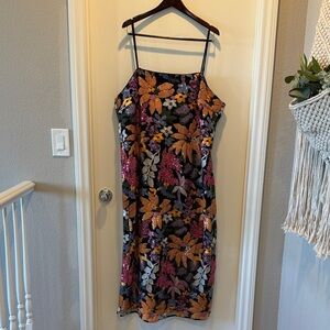 Black Floral Sequin Slip Dress - Women